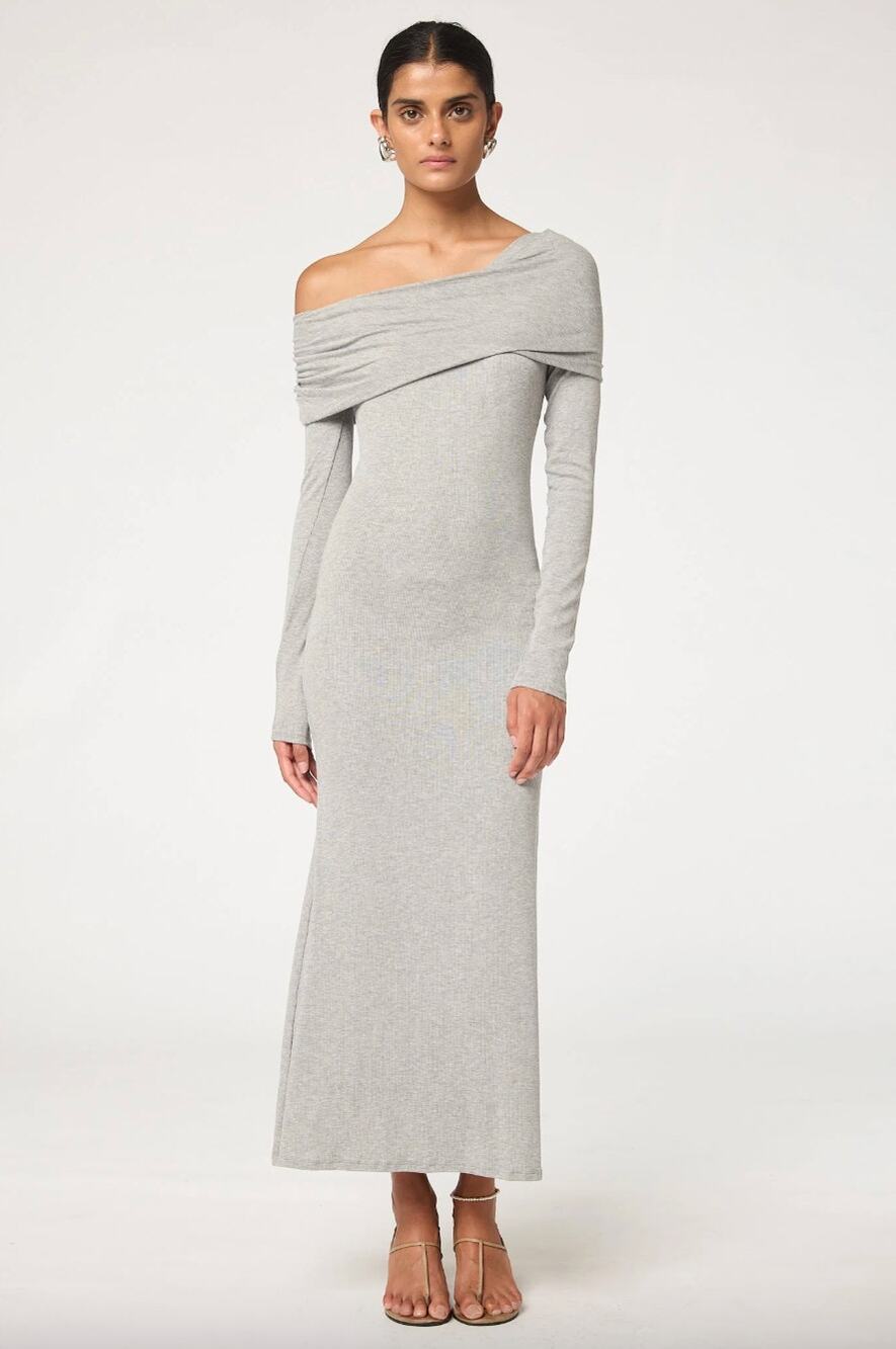 the line by K | NWT Maisie Dress Heather Grey Off Shoulder Knit Maxi XL